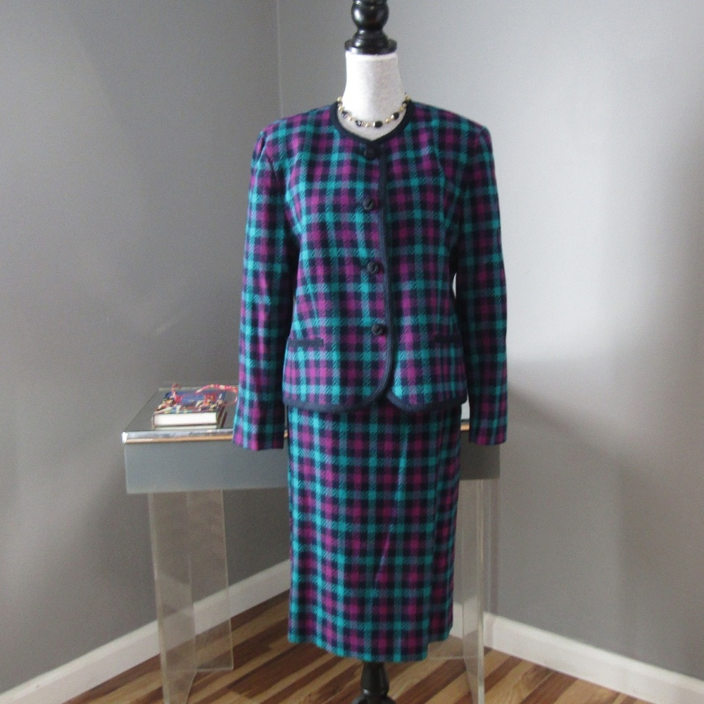 Vintage Pendlleton Teal & Violet Wool Skirt Suit - Picture 1 of 7